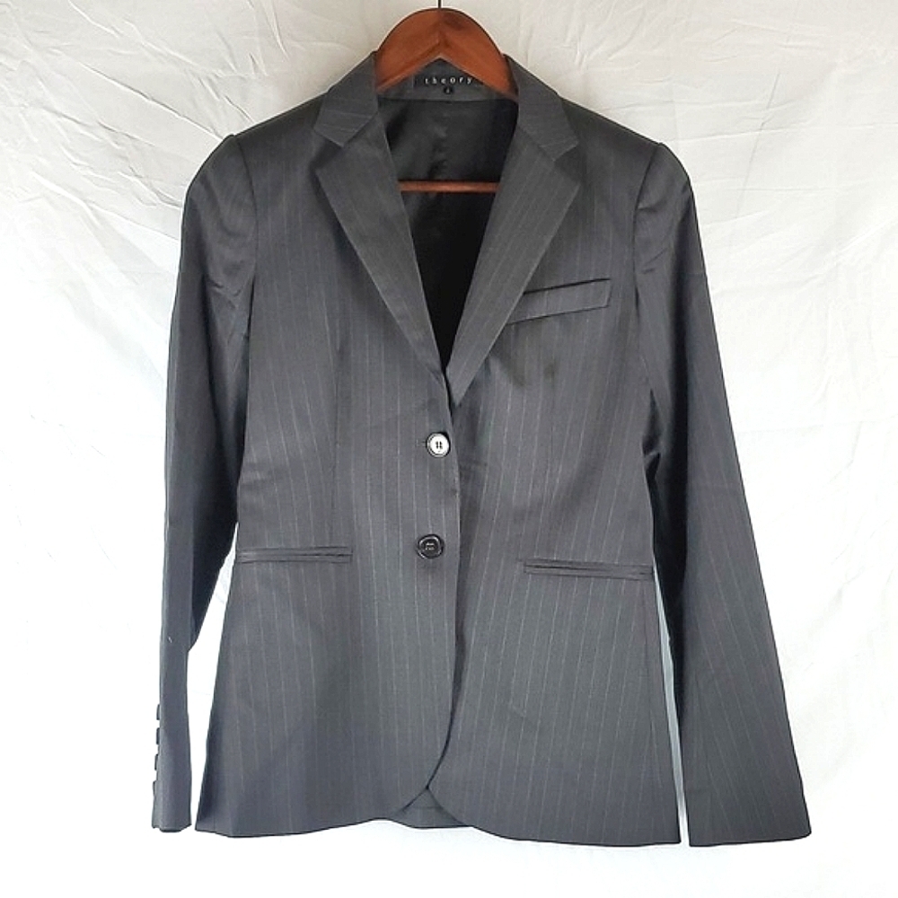 Theory Gabe Gray Pinstripe Wool Blazer